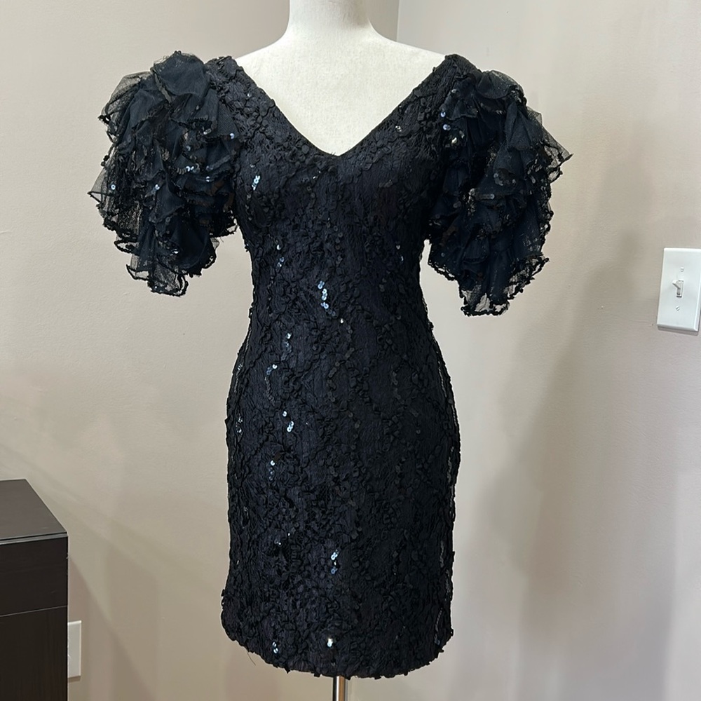 Susan Roselli for Vijack Vintage 80s Lace sequined Avant garde mini dress 4 2